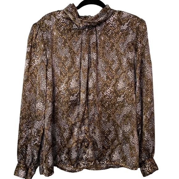 Nicola Vintage Brown Tan Long Sleeve Blouse with NeckTie Women's Size 16 - Picture 1 of 9